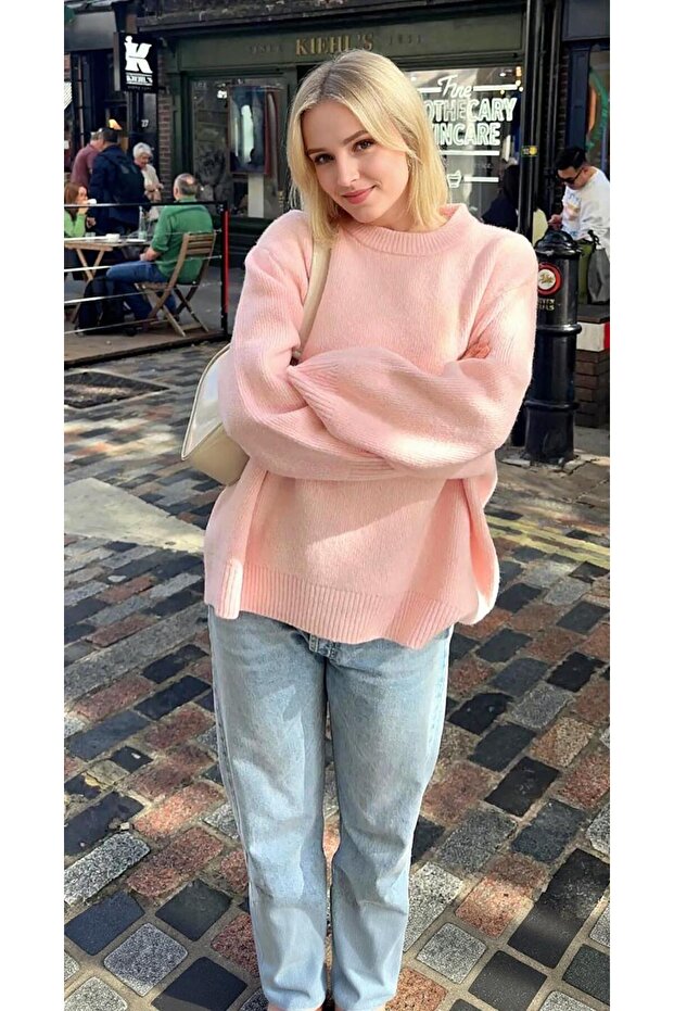 Rosa Oversize-Pullover mit Rundhalsausschnitt - 5