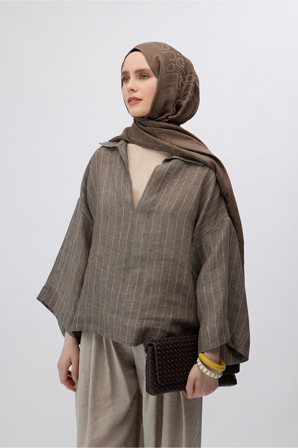 İpek Jakar Monogram Şal Soft Kahve - 5
