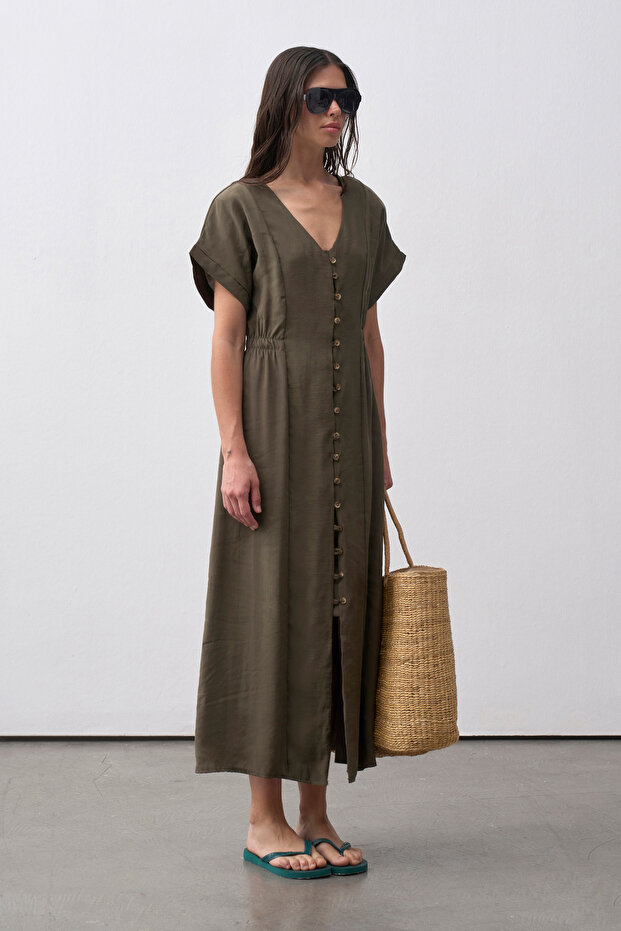 Haki Moira Gömlek Elbise - 6