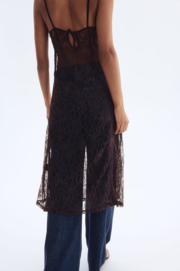 Askılı Dantel Elbise - 6