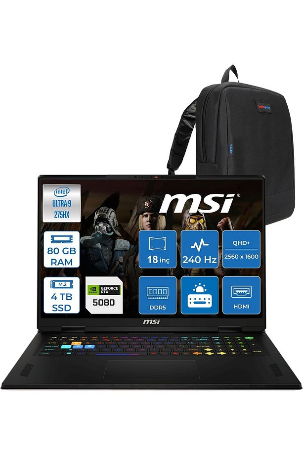 Vector 18 Hx Ultra 9 275HX 80GB 4tb SSD Freedos 175W RTX5080 12GB 18" 2K Qhd+ 240Hz 666XTRF47 - 1