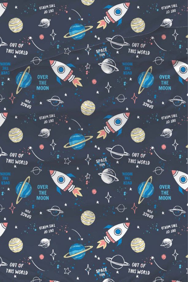 Tek Kişilik Pamuklu Nevresim Takımı 3 Parça – Space Desen – Lacivert / Yumuşak Dokulu - 4