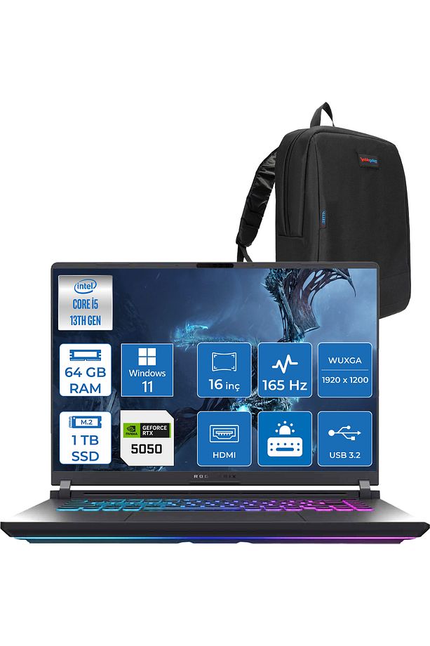Rog Strix G16 I5-13450HX 64GB 1tb SSD 8GB/RTX5050 115W 16" Wuxga 165Hz 3ms IPS WIN11HOME WRX053H27 - 1