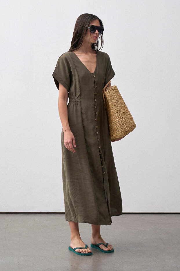 Haki Moira Gömlek Elbise - 3