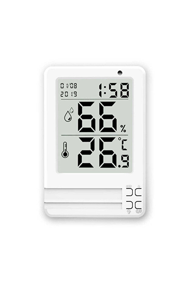 Hygrometer and digital room thermometer with clock and date display, 3.2" illuminated LCD display, 3 - 4