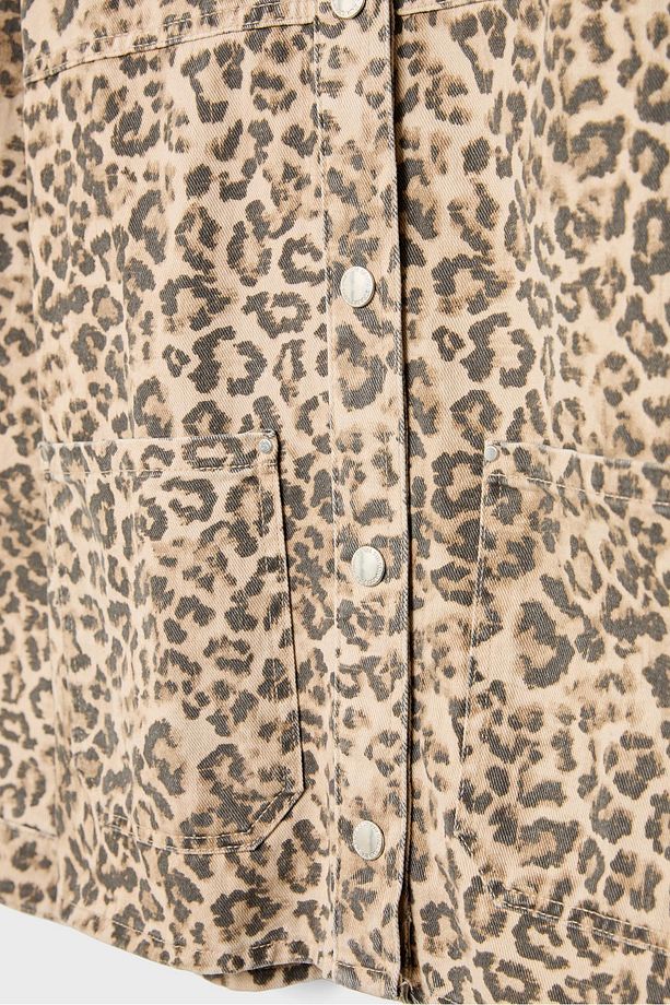 Leopar Desenli Cepli Fitilli Kumaş Ceket - 8