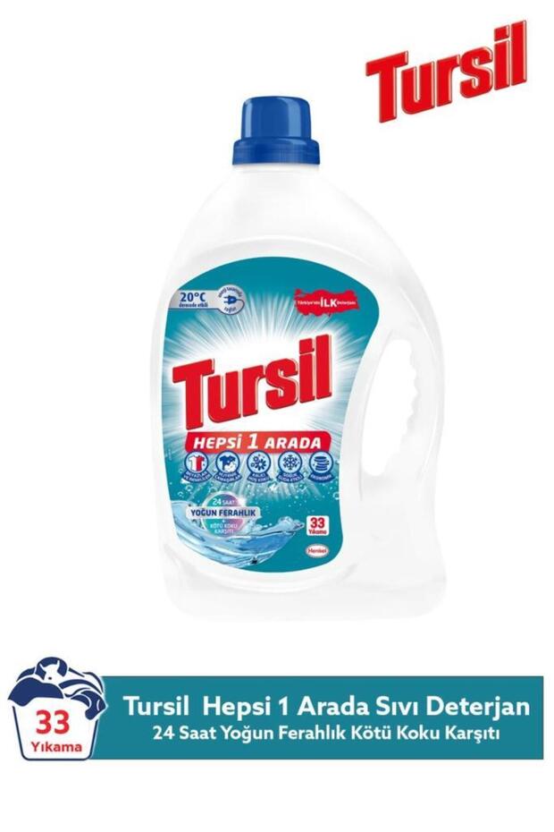 Tursil Matik Hepsi 1 Arada Sıvı Çamaşır Deterjanı 33 Yıkama Yoğun Ferahlık ve Hijyen Temizlik