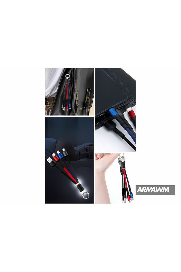 3'ü 1 Arada Anahtarlık Tipi Çoklu Şarj Kablosu - Type-C / Micro USB / Lightning Uyumlu - 2
