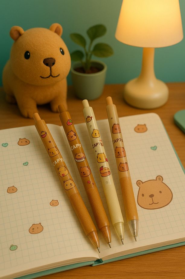 Capybara Figürlü 0.7 Uçlu Kalem Seti – 4’lü Sevimli Uçlu Versatil Kalemler - 1
