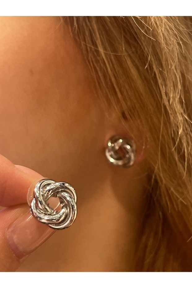 Hey Silver Color Twist Detailed Tiny Daily Use Women's Earrings