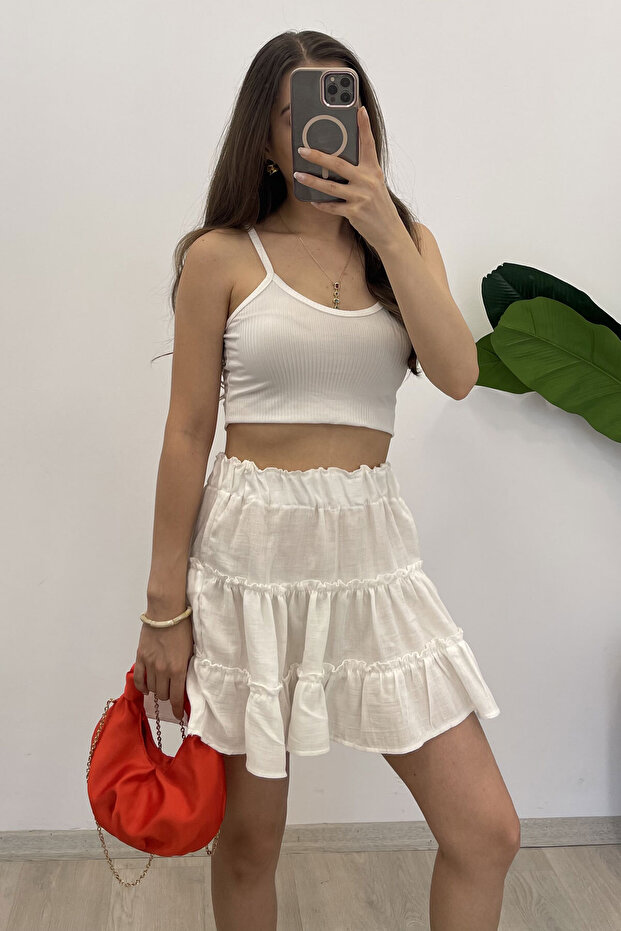 Women's Elastic Waist Muslin Fabric Mini Skirt