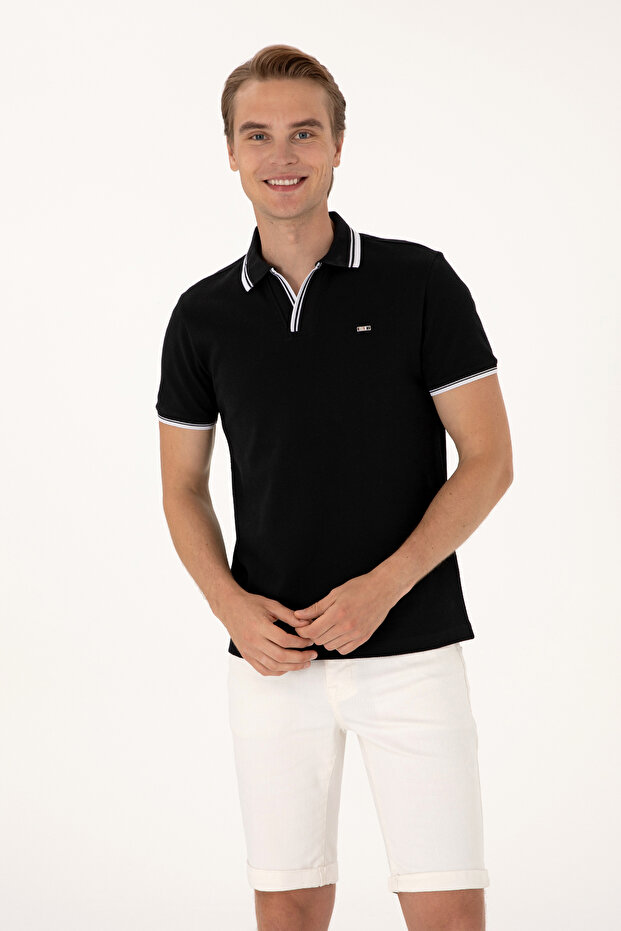 Men's Slim Fit Crew Neck Black T-Shirt 50306872-Vr046