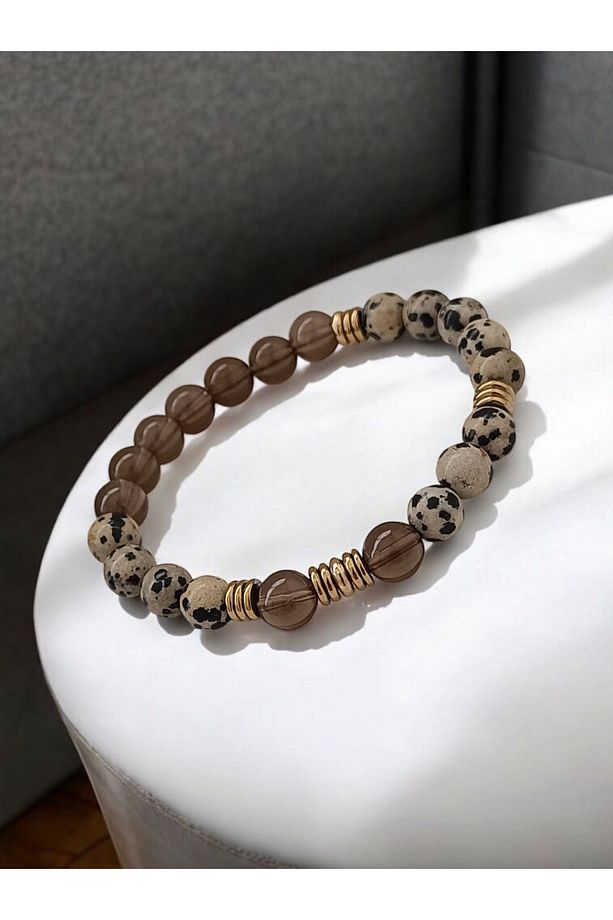 "Doğanın Büyüsü: Dalmaçya Jasper, Dumanlı Kuvars ve Gold Hematit ile Tasarlanan Eşsiz Bileklik" - 7