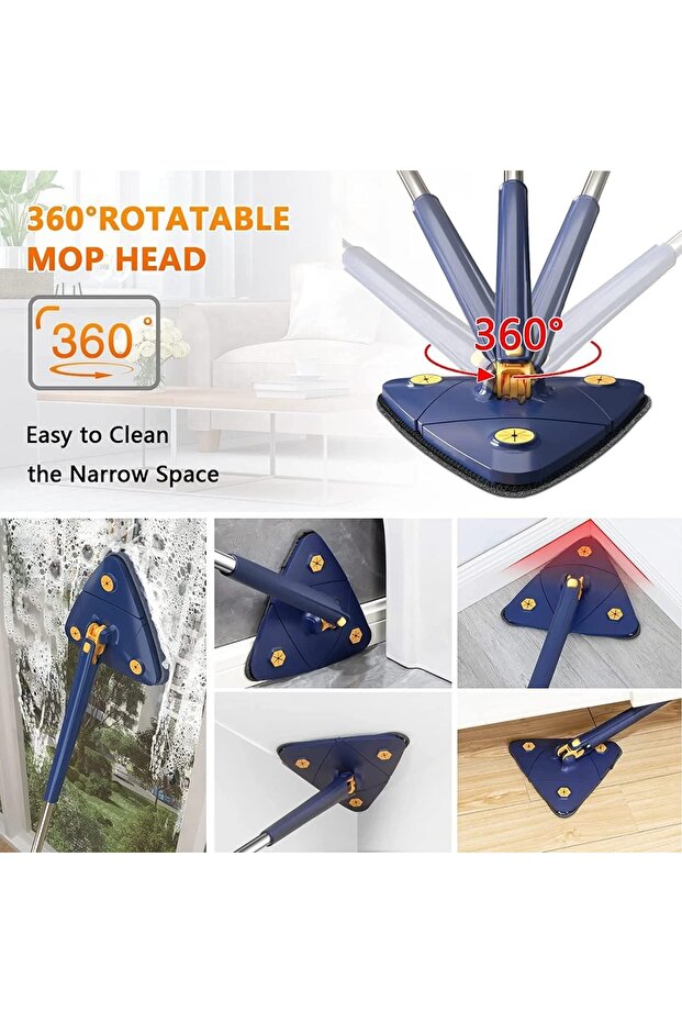 Triangular mop, triangular, with extra squeegee and reserve, floors, windows,other surfaces, blue - 7