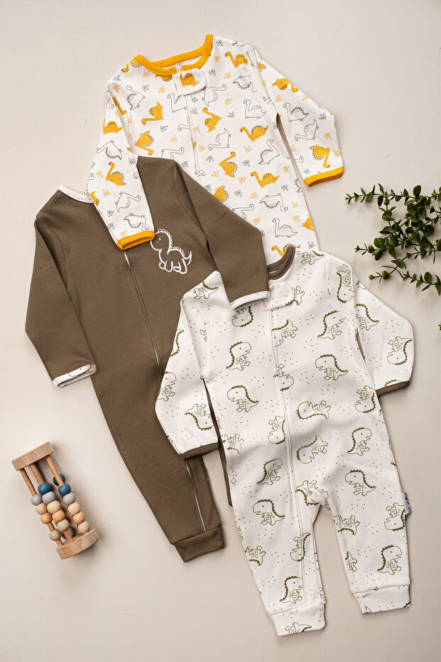 Organic Baby Boy Patterned 3-Piece Romper Set Newborn Clothing 9-12-18 Months 3-Piece Cotton 3 Pieces