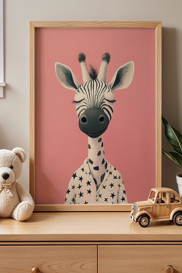 Sevimli Pijamalı Zebra Çocuk Odası Ve Bebek Odası Ahşap Çerçeveli Duvar Tablosu - 1
