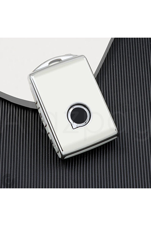 Volvo Compatible Xc40, Xc90, Xc70, S60, S80, S90, C30, V70, V90 Silver Edge Tpu Key Case Cover (White)