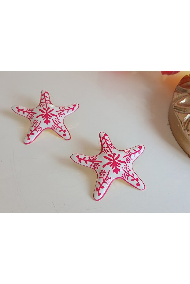 Flower Patterned Starfish Earrings - 6
