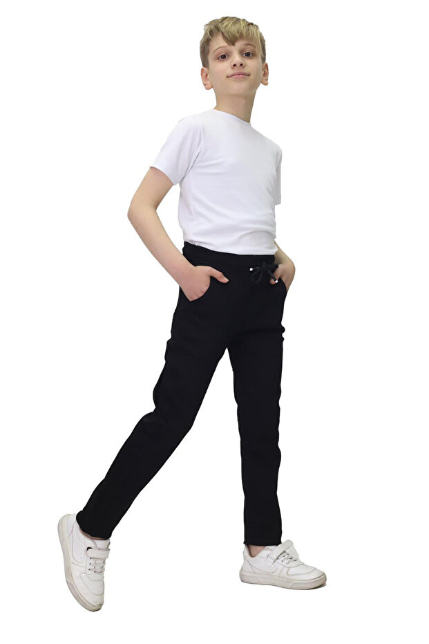 Children's Canvas Fabric Standard Leg School Pants with Elastic Waist
