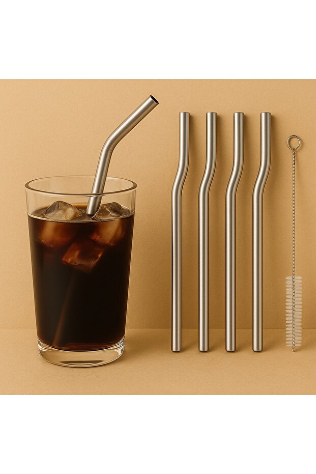 5 Parça Metal Pipet Seti Paslanmaz Çelik Pipet Ve Çubuk Pipet Temizleme Fırçası - 6