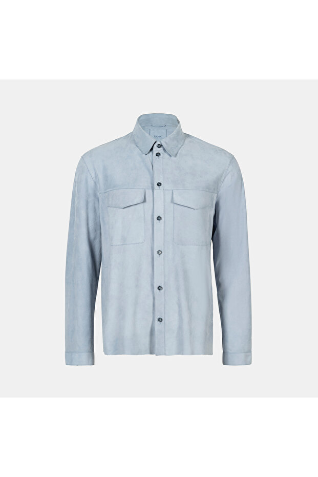 Erkek Mavi Süet Gömlek - 4