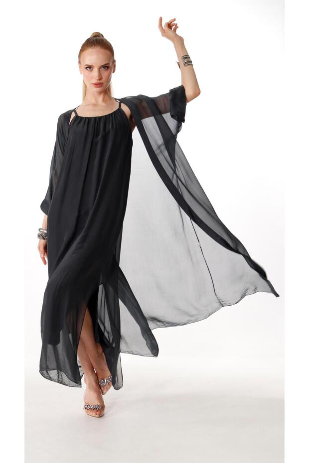 İtalyan İpek Kaftan Antrasit - 3