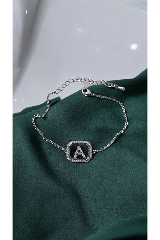 Women's Zircon Stone Square Steel Letter Bracelet