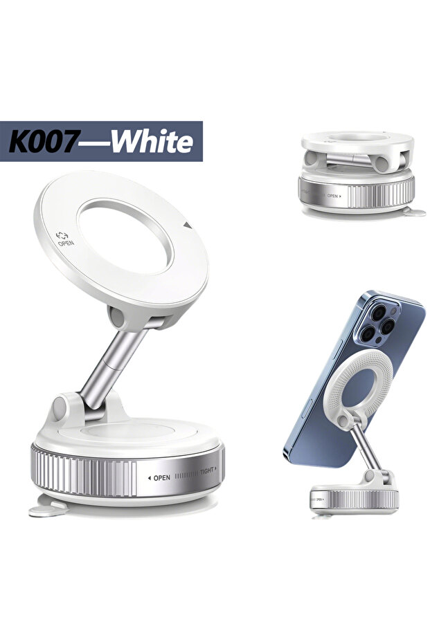 K007 White K007/K009 Strong Magnetic Car Phone Holder Foldable Design 360° Adjustable Vacuum Mount f