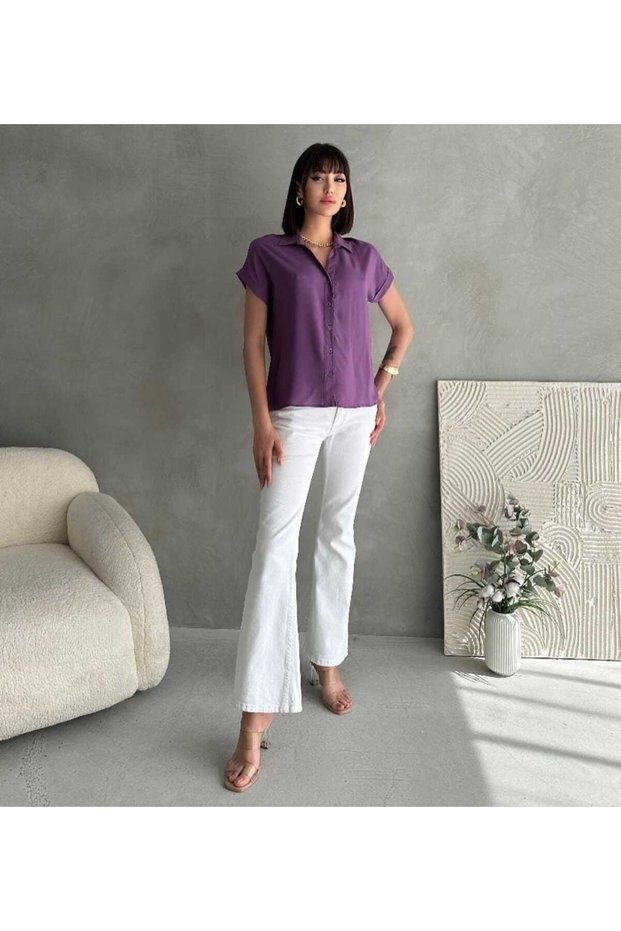 Women's Shirt Purple Short Sleeve