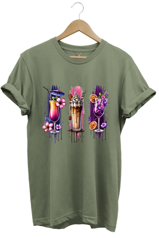 Milkshake and Cocktail Themed Colorful Summer Printed 100% Cotton Unisex Regular Fit T-Shirt