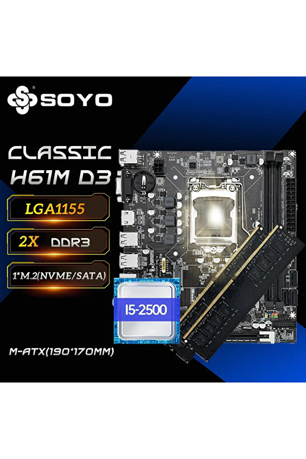 Motherboard+CPU+RAM SOYO H61 Gaming Motherboard Kit with Intel LGA1155 CPU i5 2500 DDR3 (8GB*2) 16G - 1