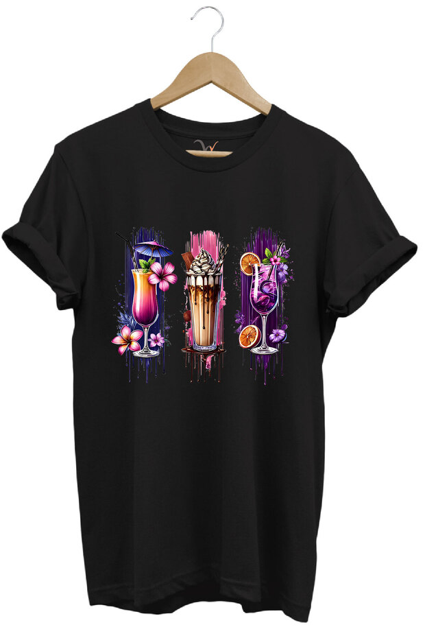 Milkshake and Cocktail Themed Colorful Summer Printed 100% Cotton Unisex Regular Fit T-Shirt