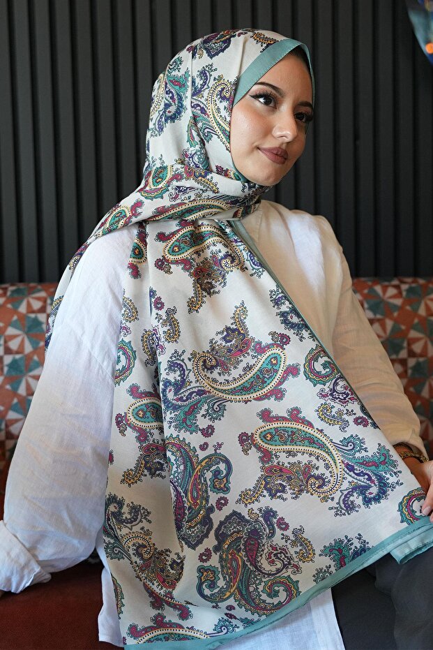 Paisley Pattern Mint Soft Cotton Shawl - 1