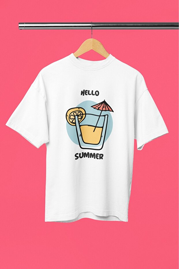 Men/Women Summer and Lemonade Transfer Printed Round Neck Short Sleeve T-Shirt