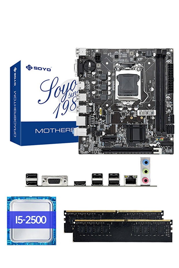 Motherboard+CPU+RAM SOYO H61 Gaming Motherboard Kit with Intel LGA1155 CPU i5 2500 DDR3 (8GB*2) 16G - 7