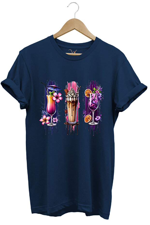 Milkshake and Cocktail Themed Colorful Summer Printed 100% Cotton Unisex Regular Fit T-Shirt