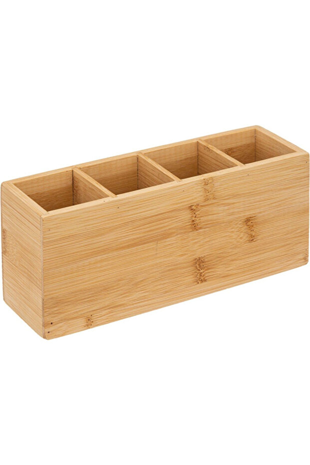 Rectangular Bamboo 4 Compartment Make-Up Organizer - 1