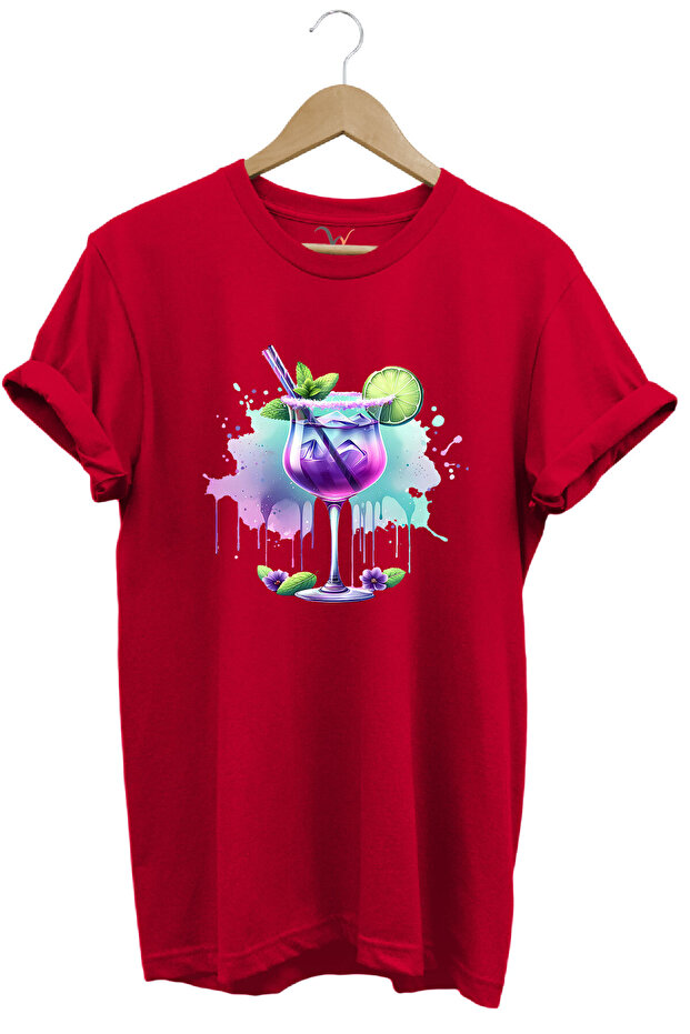 Tropical Cocktail Themed Colorful Summer Printed 100% Cotton Unisex Regular Fit T-Shirt