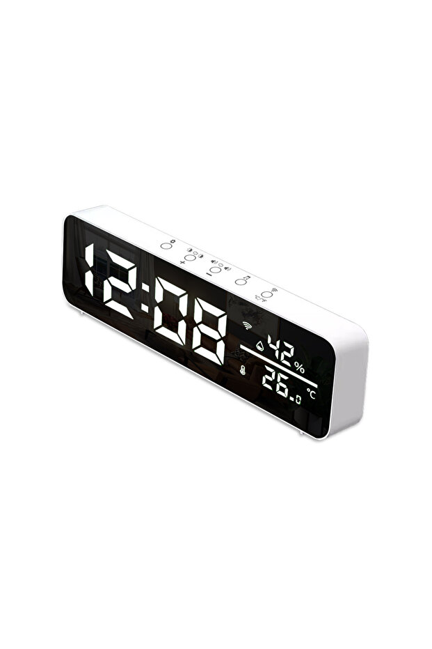White Tuya WiFi Mirror LED ClocksSupport Temperature Humidity Sensor Time Display USB Desktop Alarm - 1