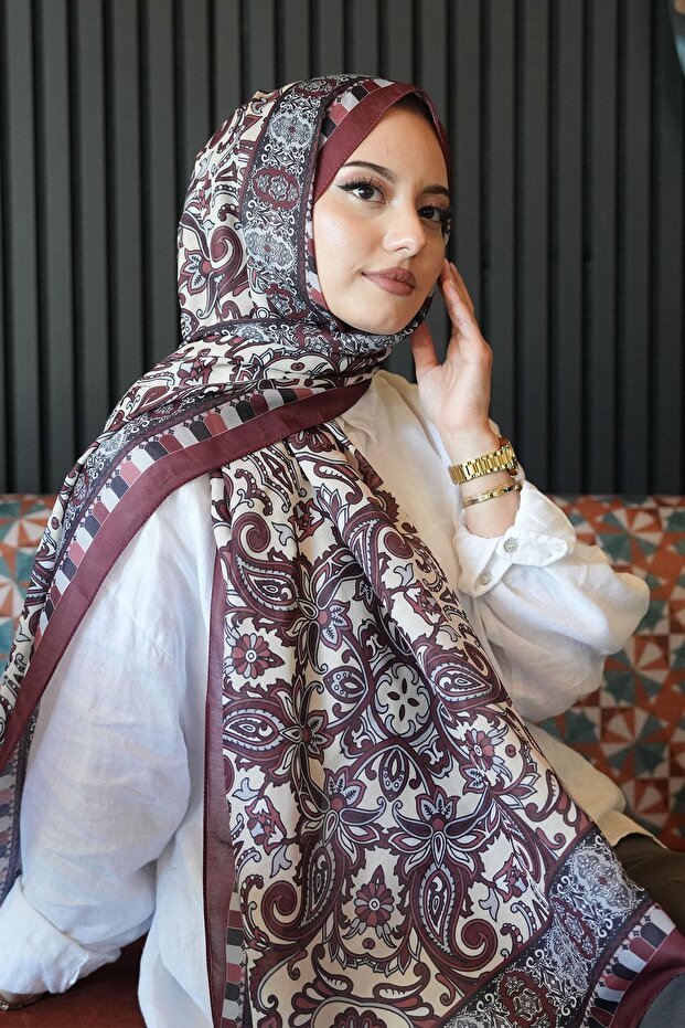 شال قطني ناعم بنمط عرقي عنابي