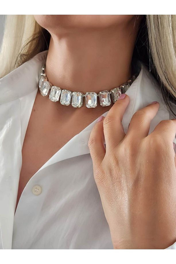 Harmonia Elmas Görünümlü Baget Kare Model Choker Kolye - 2