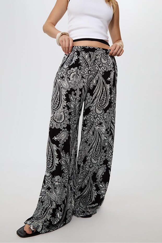 Desenli dökümlü palazzo pantolon - 2