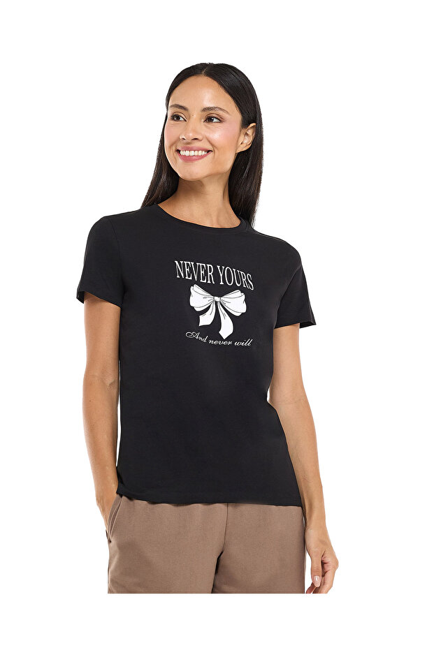 Black LADIES BASIC GRAPHIC TEE 8-18 - 1