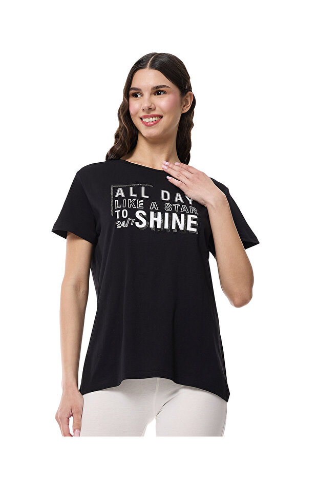 Black WB ROUND NECK GLAM TEE 8-18