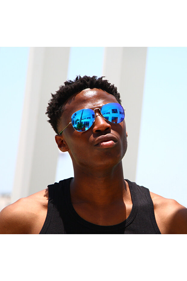 Silver-Blue Mirrored Aviator Sunglasses ‚ UV400 Polarized Lenses