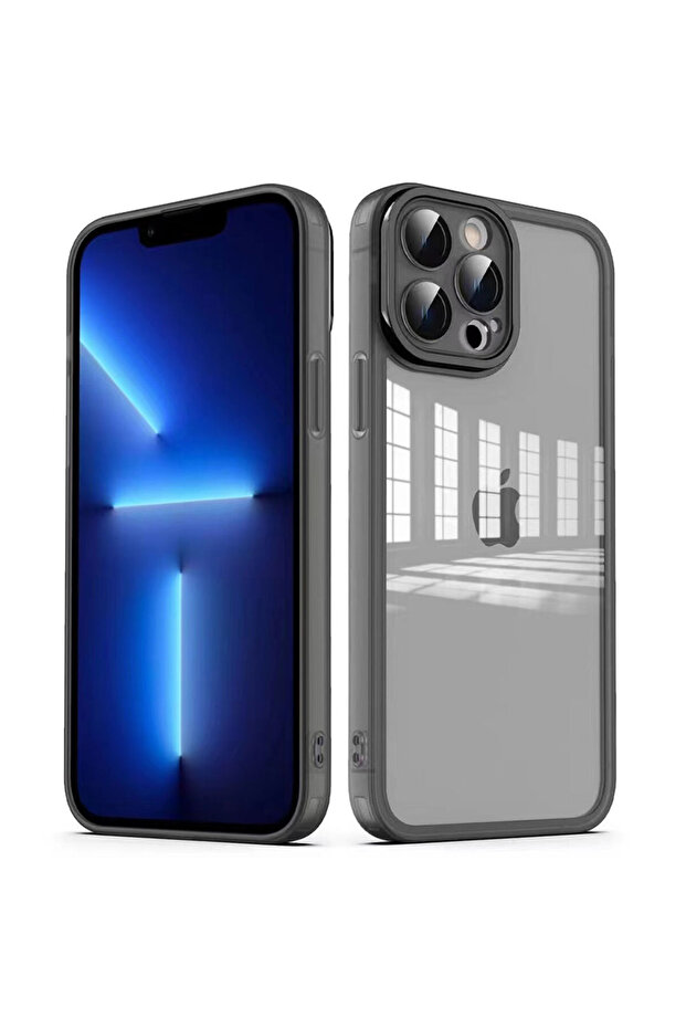 حافظة هاتف iPhone 13 Pro Max متوافقة مع حماية الكاميرا وشفافة TKNC - أسود - 1