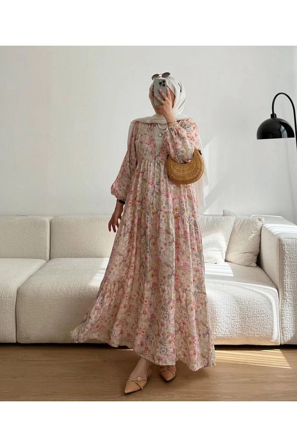 Rana Çiçekli Elbise - Pembe 3 - 6