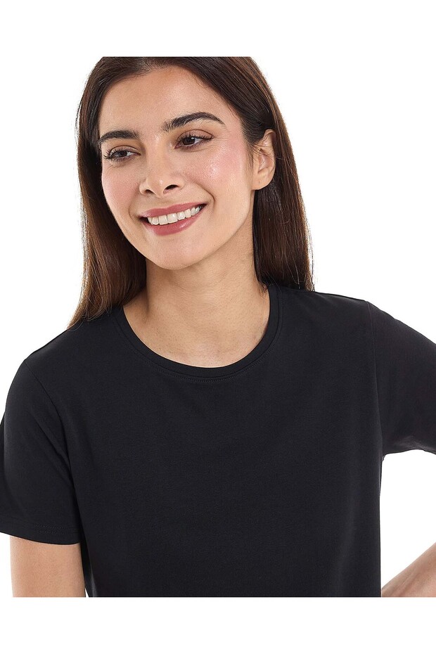 Black LADIES BASIC ROUND NECK SOLID TEE 8-18 - 3