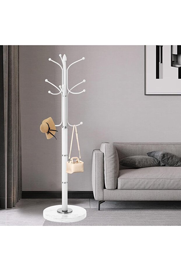 Metal Coat Rack Stand, Modern Freestanding Coat Rack with Natural Marble Base, White Coat Racks and