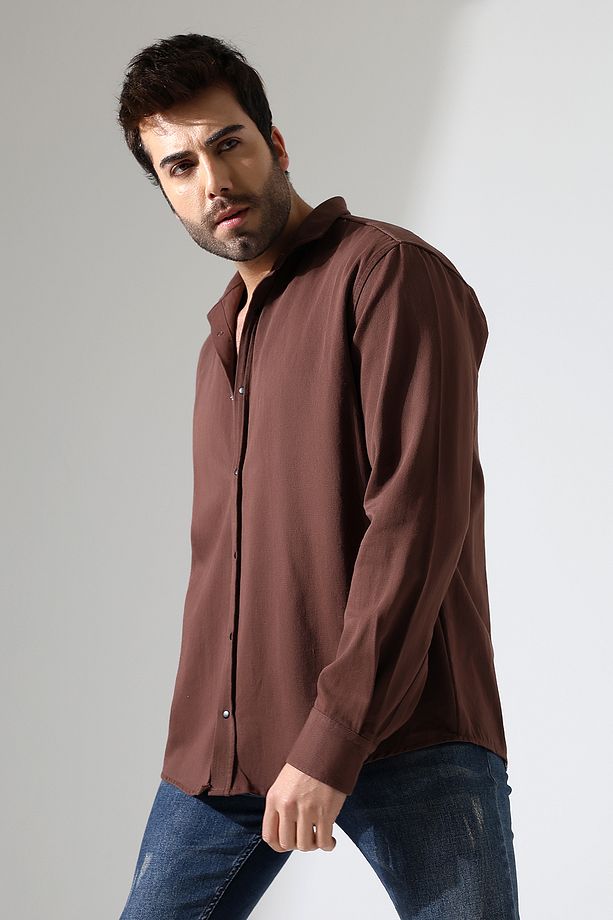 Erkek Gömlek Oversize Kalıp Gabardin Kumaş Çıt Çıt Bağlamalı Gömlek - 3